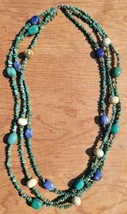 Turquoise Lapiz Lazuli Knecklace Chips Nuggets Sterling Clasp 30&quot; Fine 3 Strand - £94.96 GBP