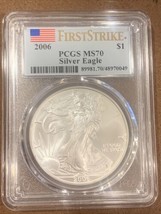 2006-American Silver Eagle- PCGS- MS70- First Strike- Flag Label- Popula... - £255.03 GBP