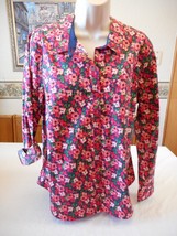 Women&#39;s Laura Scott Button Front Blouse Shirt Long Sleeve Pink Flowers MEDIUM - £20.99 GBP