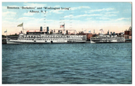 Steamers Berkshire &amp; Washington Irving in Albany, NY Ship Postcard. Posted 1916 - £18.06 GBP