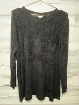 J Jill Womens Large Terry Cloth Cotton Black  Long Sleeve Tunic Top Crew... - £14.93 GBP
