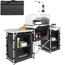 VEVOR Camping Kitchen Table, Folding Outdoor Cooking Table Aluminum, Black - $114.99