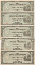 JIM THE JAPANESE GOVERNMENT TEN PESOS 5X BANKNOTES PHILLIPINES WWII CIR.... - $14.84