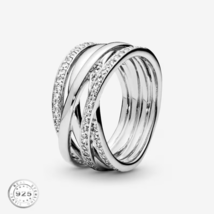Size 4 Authentic PANDORA Sparkling &amp;Polished Lines Silver Ring 190919CZ ... - $49.50