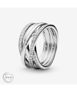 Size 4 Authentic PANDORA Sparkling &amp;Polished Lines Silver Ring 190919CZ ... - £38.92 GBP