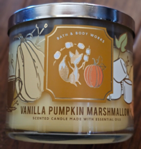 Vanilla Pumpkin Marshmallow Candle 14oz Bath &amp; Body Works Slightly Burned - £13.23 GBP