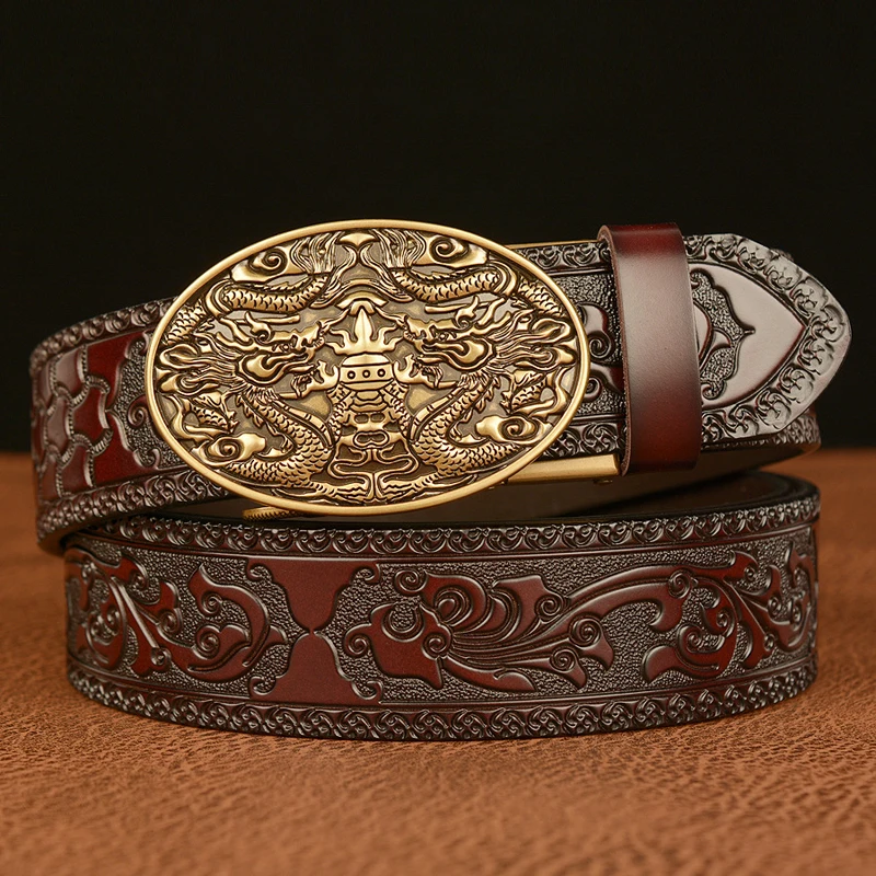 Desgner Dragon Pattern Cow Leather Belts for Men Top Quality Business Me-115CM