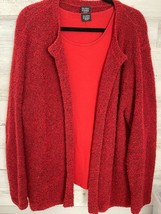 Eileen Fisher Cardigan Women&#39;s Red Merino Wool Blend Open Front T-Shirt ... - $52.24