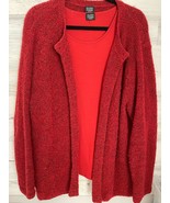 Eileen Fisher Cardigan Women&#39;s Red Merino Wool Blend Open Front T-Shirt ... - £41.16 GBP
