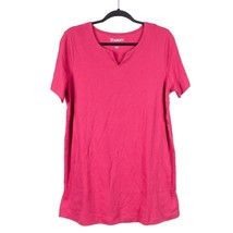 Roamans TShirt 14 16 M Womens Pink Short Sleeve Long Tunic VNeck Cotton ... - $15.70