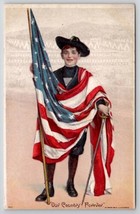 Patriotic Boy American Flag Our Country Forever Encampment Embossed Postcard M24 - £21.54 GBP