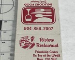 Vintage Matchbook Cover. Riveria Restaurant  Ocala, FL  gmg  Unstruck - $12.38