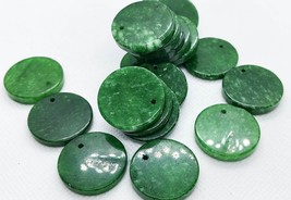 Top Drilled -- 25mm Emeral Green Jade Round Coin Pendant Flat Slices Dis... - €4,11 EUR