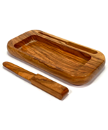Hand Carved Wood TRAY &amp;  KNIFE - 8x4&quot; - $32.73