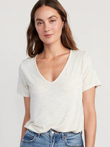 Old Navy Luxe V-Neck T-Shirt Womens L Tall Ivory Pearl Short Sleeve Draped NEW - £19.36 GBP