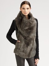 Helmut Lang Flux Fur &amp; Leather Sweater Sleeve Coat Jacket Gray Black P X... - £353.32 GBP