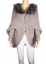 Cardigan - cape lightweight knitted with a faux fur collar  - £107.52 GBP