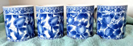 Vintage Andrea By Sadek Fruit &amp; Floral Blue Ware Mugs Porcelain Lot Of 4 - £30.49 GBP