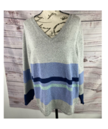 J Jill Sweater Womens XLp V Neck Long Sleeves Marled Knit Stripe Colorbl... - £14.34 GBP