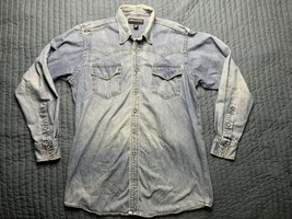 MWG Apparel Denim Pearl Snap Button Up Men&#39;s Long Sleeve Shirt Large - £15.65 GBP