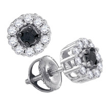 10k White Gold Round Black Color Enhanced Diamond Solitaire Stud Earrings 1/2 - $400.00