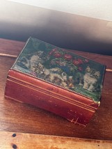 Vintage Chesnut Faux Leather Covered Rectangle Music Box w Three Cute Kitten Kit - £8.99 GBP