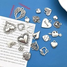 Heart Charms Valentines Day Pendants Antiqued Silver Assorted Mix Bulk Lot 120pc - £15.81 GBP