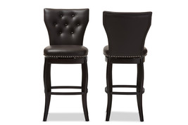 Bayan Dark Brown Faux Leather Button-tufted 29-Inch 2Pc Swivel Bar Stool... - $8,575.02 MXN