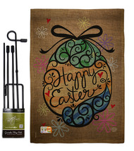 Colourful Happy Easter Egg Burlap - Impressions Decorative Metal Garden Pole Fla - £27.15 GBP