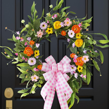 Spring Wreaths for Front Door outside 22 Inch Handmade Silk Summer Flower Wreath - £32.14 GBP