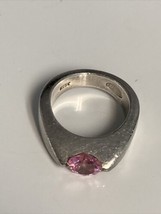 VTG FOSSIL STERLING SILVER 925 RING WITH PINK CZ STONE SIZE 6.5 SEE DESC... - £31.61 GBP