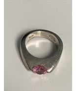 VTG FOSSIL STERLING SILVER 925 RING WITH PINK CZ STONE SIZE 6.5 SEE DESC... - £31.60 GBP