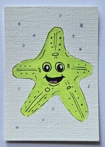 ACEO Original Art Happy Green Starfish Acrylic Painting on Watercolor Paper - $5.00