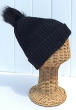 Black Beanie Winter Ski Hat Knitted With Pom Pom &amp; Plush Lining #D For Gift - £22.36 GBP