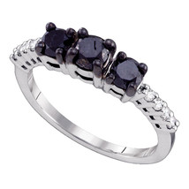 10k White Gold Black Diamond 3-stone Bridal Engagement Wedding Ring 1.00 Cttw - $400.00