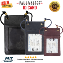 Genuine Leather ID Card Holder Neck Strap Travel Wallet String Bag - $13.99