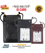 Genuine Leather ID Card Holder Neck Strap Travel Wallet String Bag - $13.99