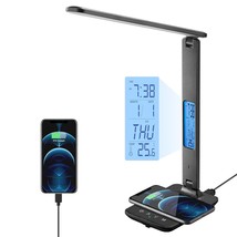 Led Desk Lamp With Wireless Charger, Usb Charging Port, Table Lamp With Clock, A - £39.92 GBP