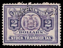 US REVENUE Stamp - New York Stock Transfer, $2, Overprint 1308 - £1.17 GBP