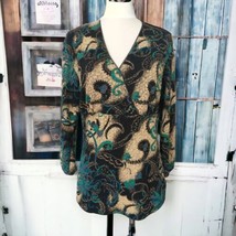 Dressbarn Paisley Knit Top M Blouse Metallic Baroque Regency Stretchy Y2K Witchy - $19.79