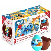 ZAINI SMURFS Milk Chocolate Surprise Eggs with Collectible Prize BOX 3pcs - £9.76 GBP+