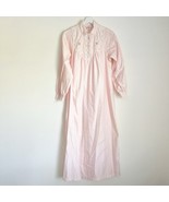 Vintage Barbizon Long Sleeve Pink Satin Nightgown Lace Flowers Women’s M - $49.36 CAD