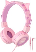 Cat Ear Kids Headphones with Microphone for School, Limiter 85/94dB,Wired (Pink) - £11.67 GBP