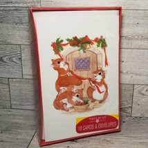 80&#39;s American Greetings Christmas Cards NEW 18 Cards w/Envelopes Cute SQ... - £10.55 GBP