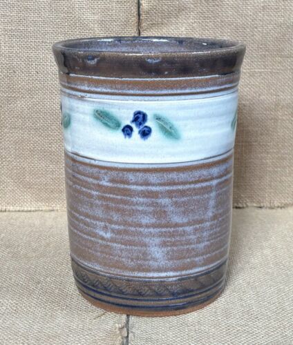 Primary image for Vintage Signed Jeanne Palmer Art Pottery Vase Crock Utensil Holder Cottagecore