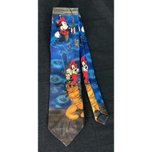 VTG 90s Disney Mickey Goofy Fishing Necktie Men&#39;s Blue Cartoon Tie - £15.48 GBP