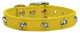 Yellow Genuine Leather Dog Bone Collar for French Bulldog, Yorkie, All Breeds - £27.72 GBP+