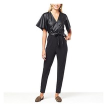 Colleen Lopez Flutter-Sleeve Mixed Media Jumpsuit (BLACK, Size XL) 770556 - £15.16 GBP