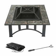 Large 33 Inch Square Tile Fire Pit Outdoor Fire Bowl Screen Cover Bowl - £182.24 GBP