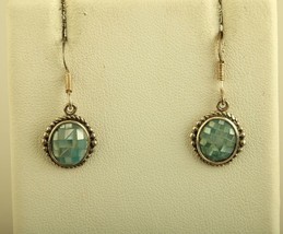 Vintage Signed 925 CW Sterling Blue Mosaic Opal Inlay Drop Dangle Earrings - $39.60